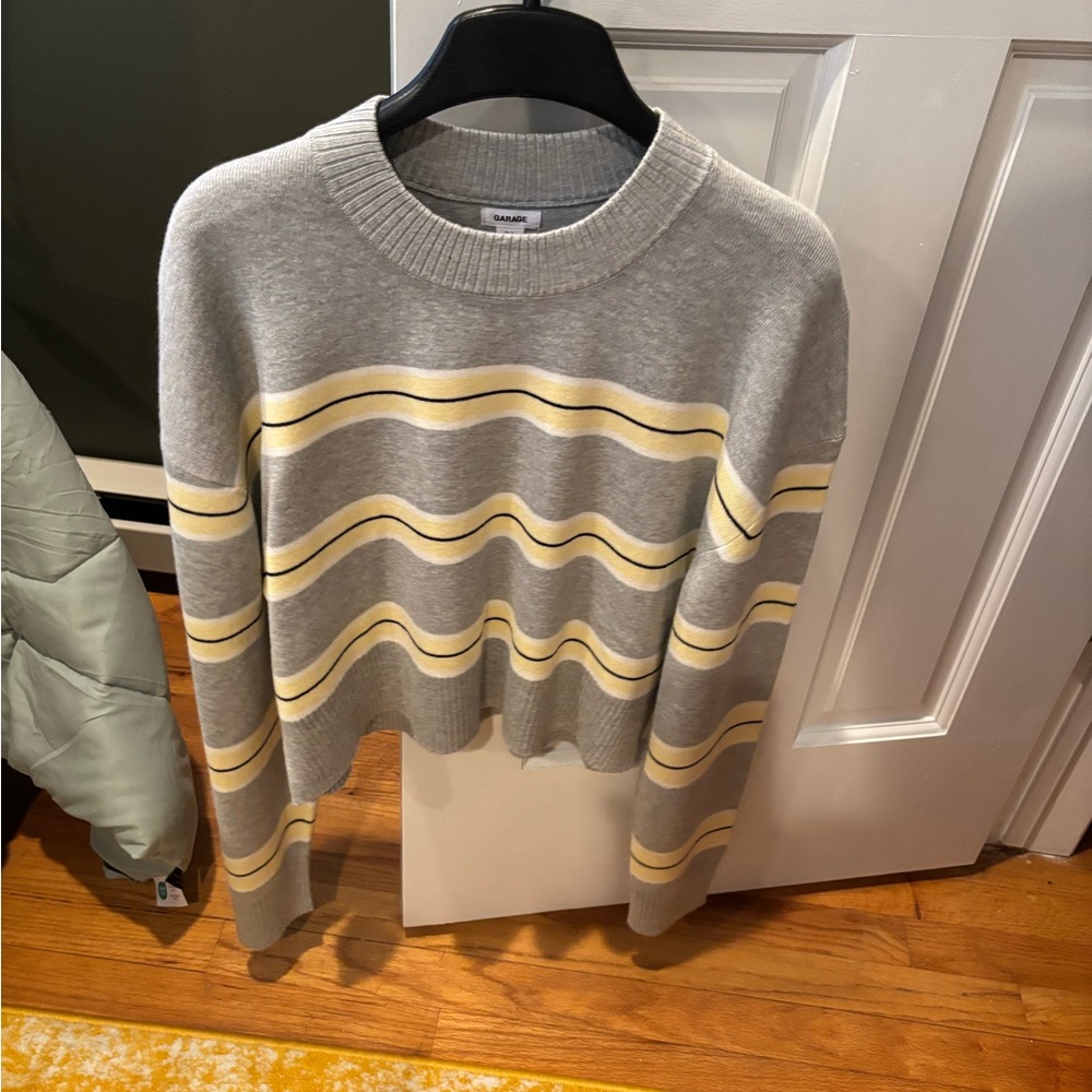 Garage Gray and Cream Striped Sweater